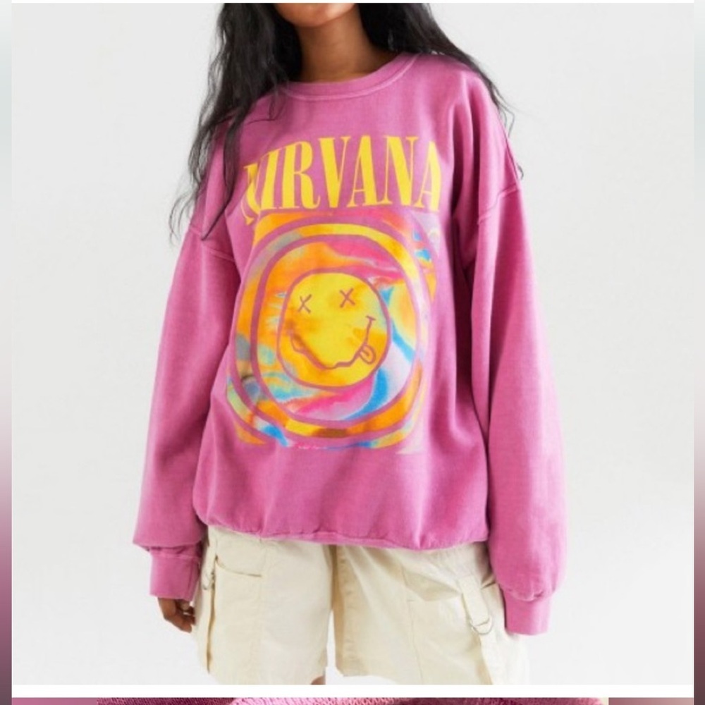 NWOT Nirvana Smiley Artsy Oversize Crewneck Sweater - Picture 2 of 7